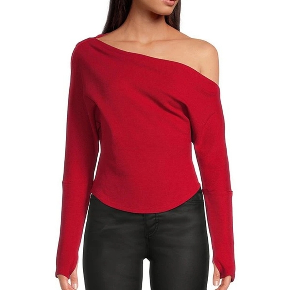 Free People Tops - FREE People Fuji Thermal Knit Slouchy Asymmetric One Shoulder Long Sleeve Top